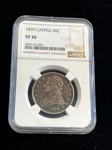 1839 Capped Bust Half Dollar Large Letters NGC VF 30 Cover
