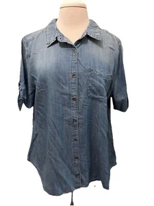 Christopher & Banks Short Tie Sleeves Denim Shirt Xl - Picture 1 of 5