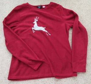 Burgunderfarbenes weiches Fleece Loungewear Pyjama-Top Weihnachten Rentier-Motiv UK S 8-10 neu ohne Etikett - Bild 1 von 7