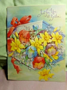 Vintage Easter Card, DA O-3233B Box of Daffodils, Tulips, etc. - Circa 1940's - Picture 1 of 6