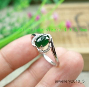 Certified Icy Green 100% Natural A jadeite jade Ring S925 silver 戒指(Free size) - Picture 1 of 12