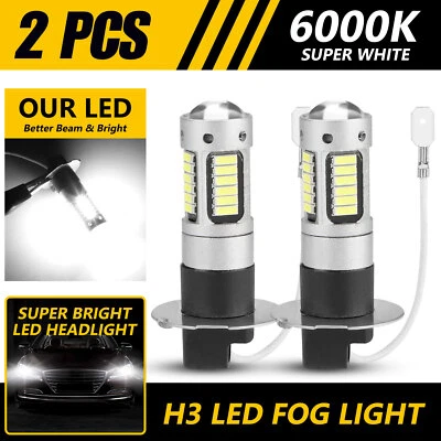2X H3 100W LED Fog Driving Light Bulbs Conversion Kit Super Bright 6000K White - Image 1 of 4