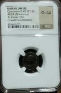  Constantius II 337-361 Caesar Standards. NGC AU . Roman Empire  - Picture 1 of 2