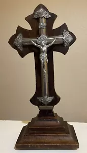 FRENCH ANTIQUE DATED 1929 ALTAR FREE STANDING CROSS CRUCIFIX - Picture 1 of 13
