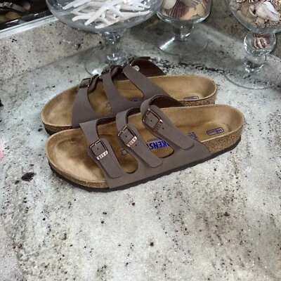 Birkenstock Brown Triple Strap Nubuck Florida Soft Footbed 39 M6 L8 - Image 1 of 4