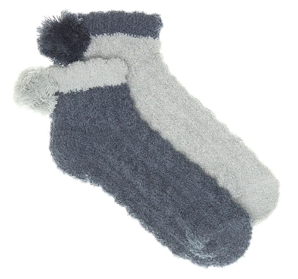Lemon 2 Pairs Pom Pom Women's Super Soft Ankle Socks - Gray / White - Image 1 of 1