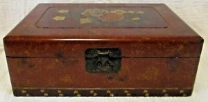 Large 14" Hand-Painted Jewelry Box Burled Wood Floral Design - Picture 1 of 11