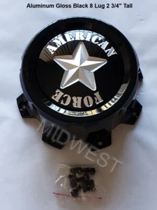 1 New AFX307A Gloss Black Aluminum American Force 8 Lug Wheel Rim Cap w Screws - Picture 1 of 5