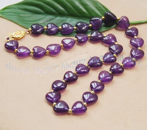 Elegant 12mm Natural Purple Amethyst Heart Shaped Gems Beads Necklace 14-36'' - Picture 1 of 17