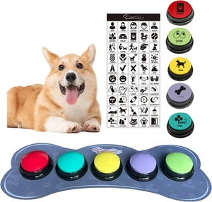 Set of 5 Color Dog Buttons with Rubber Mat for Communication,Voice Recording But - Picture 1 of 12