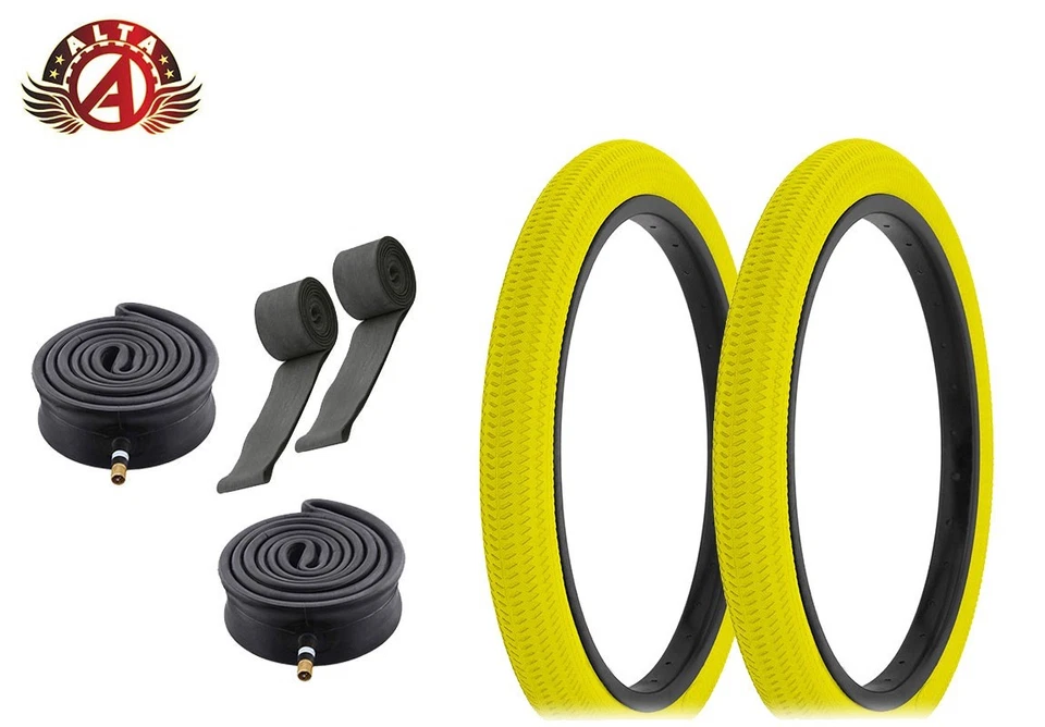 NEUMÁTICO DE CUENTAS DE ALAMBRE DE BICICLETA ALTA 18" X 1,95 AMARILLO BMX/ESTILO LIBRE TUBOS DE ALTA RESISTENCIA 6 PIEZAS Foto 1 de 1
