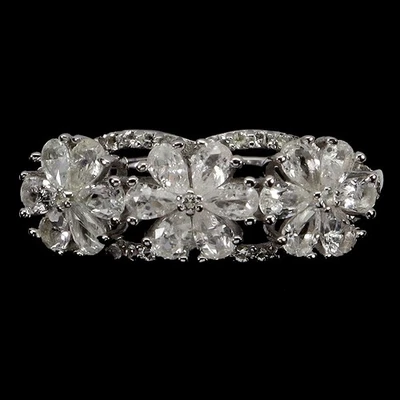 925 Anello Argento Sterling Pera Bianco Zaffiro Ceylon Gemma Gioielli Misura 7.5 - Immagine 1 di 4