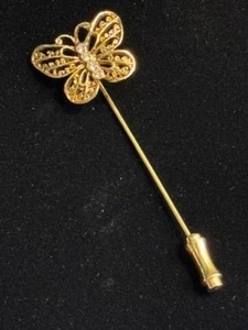 Vintage Brosche Schmetterling goldfarben Strass Anstecknadel  - Bild 1 von 5