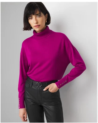 White House Black Market Turtleneck Sweater Womens Small Fuchsia LS Relaxed - Image 1 of 4