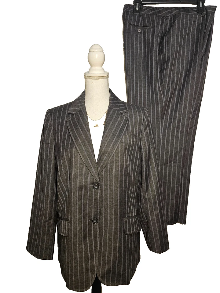 346 Brooks Brothers Mujer Traje Blazer Pantalones Conjunto Talla 16 Gris Rayas Lana Corto Foto 1 de 4