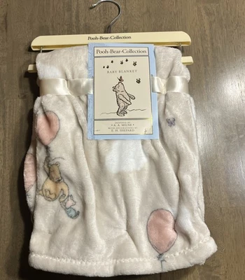 全新 Pooh-Bear-Collection 小熊维尼气球 米色 婴儿毯 30 英寸 x 40 英寸 — 第 1/4 张图片
