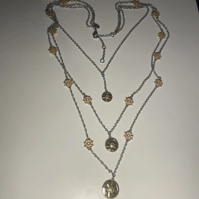 Collar TALBOTS Tono Oro/Plata Brújula Náutica Rosa Triple Hilo Dije  Foto 1 de 3