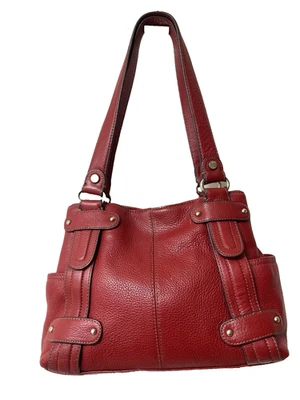 Tignanello Rojo Cuero Real Forrado Cartera Bolso de Hombro Monedero Bolso de Mano Grande Usado Foto 1 de 4