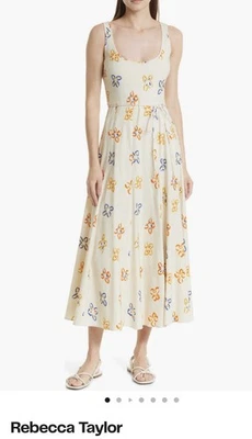 Women’S Rebecca Taylor Flame Fleur Floral Print Linen Blend Midi Sundress Sz6 - Image 1 of 4