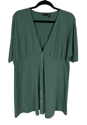 Vestido tejido para mujer Asos Curve verde manga corta cuello en V profundo hasta la rodilla talla 16 Foto 1 de 4