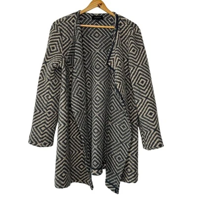 Cárdigan Talbots Mujer Mediano Beige Gris Mezcla de Lana Geométrico Carrera Tejido Abrigo Foto 1 de 4