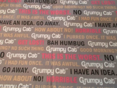 Grumpy Cat Words on Dark Gray Fat Quarter Approx 21" x 18" - Image 1 of 4