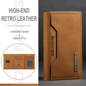 Retro Leather Slim Magnetic ID Travel Pass Multi Credit Card Wallet Holder Purse