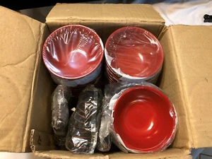 New Melamine Yanco CR - 130 Red/Black 4.5 " Rice Bowls w Spoons - 34 count - Picture 1 of 12