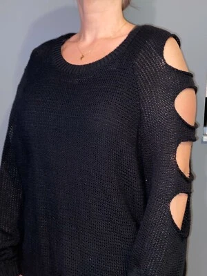 BISOU BISOU - Suéter Manga Larga Hombro Abierto - Talla XL (Negro) Foto 1 de 4