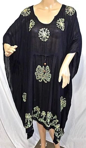 Just Love Women Plus One Free Size Black Green Sequin Tie Dye Kaftan Dress Tunic - Picture 1 of 12