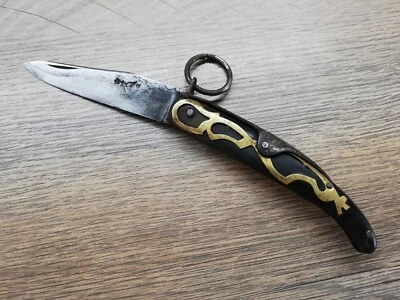 VTG OLD 1900s ULTRA RARE OKAPI TYPE PULL RING LOCK FOLDING POCKET KNIFE MARKED - Image 1 of 4