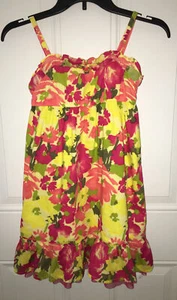 Cherokee Girls Yellow Ruffled Floral Lined Sundress Size M 7/8 Sleeveless - Picture 1 of 6