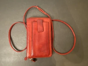 Vintage Fossil Red Leather Shoulder Crossbody Bag Purse 8x5 - Picture 1 of 6