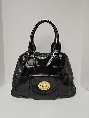 Emma Fox Large Black Patent Leather Double Handles Satchel Bag Handbag Purse - Image 1 of 4