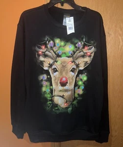 NWT Blinking Light Up Deer w/Lights Christmas Sweatshirt, Black, 2X - Picture 1 of 1