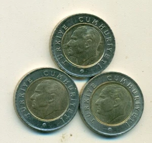 3 DIFFERENT BI-METAL 50 KURUS COINS from TURKEY (2015, 2016 & 2017) - Picture 1 of 2