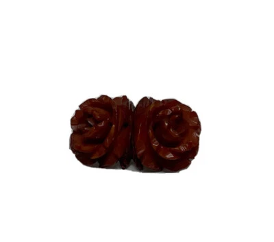 Brown Carved Rose Flower Bakelite Butterscotch Coat Pin Brooch - Image 1 of 4