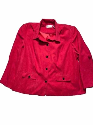 Alfred Dunner Blazer Jacket Womens Plus 24 W Red Faux Suede Black Button Office - Image 1 of 4