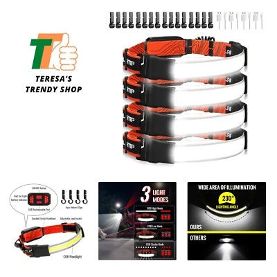 Rechargeable Headlamp,4 Packs 230°Wide-Angle 1000 Lumens Headlamp Flashlight ... - Image 1 of 4