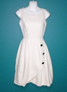 Vtg 60s Mr Mort Sleeveless Dress White Cotton Pique Faux Wrap Skirt Sz Sm