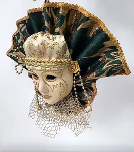 Hanging Green & Gold Venetian Style Mask Home Decor - Picture 1 of 13