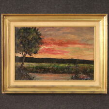 Landscape Italian signed F. Rontini painting oil artwork sunset 20th century