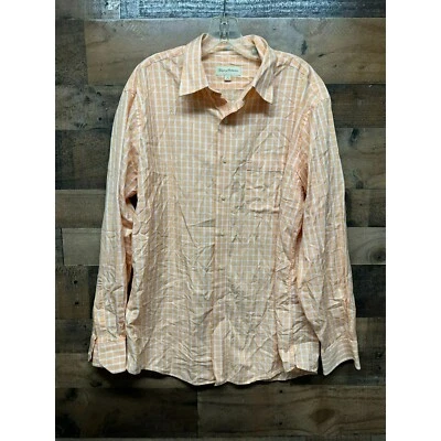 Tommy Bahama Dress Shirt Men's 16 Orange White Check Long Sleeve Classic Fit - Image 1 of 4