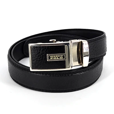 Marco Polo Men’s Black Leather Ratchet Belt – Silver Buckle, 43" Track Fit - Image 1 of 4