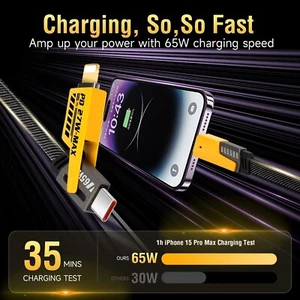 Câble de Charge Rapide 4 en 1 65W 27W PD USB vers Type-C Micro USB Nylon - Photo 1 sur 11