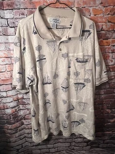 Micheal Austin Men's 2XL Shirt Button Down Front Cream Light House Boats - Picture 1 of 6