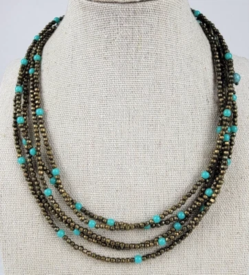 Collar de 5 hebras con cuentas azules tono latón Premier Designs broche de langosta de 20 pulgadas Foto 1 de 4