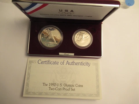 1992 US Mint Proof 2 Coin Set Olympic Baseball silver dollar-Gymnast clad half Cover
