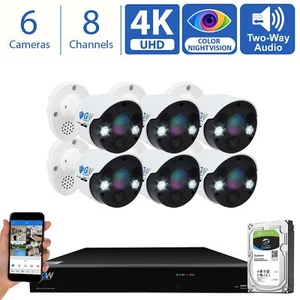 8 Channel 4K NVR 6 X 8MP Full Color 4K Microphone PoE IP Security Camera System - Picture 1 of 12