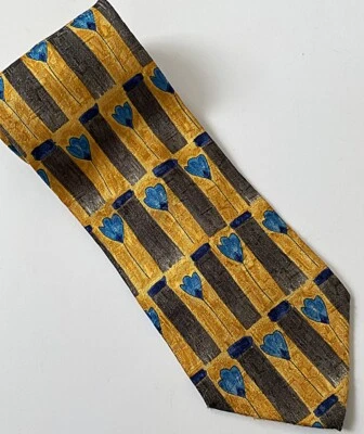 Ermenegildo Zegna Italy Silk Tie ~ Blue Tulips on Gold  - Image 1 of 2
